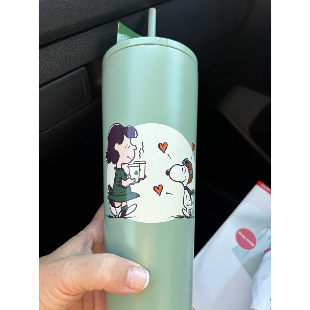 NEW LIMITED EDITION Starbucks Peanuts Snoopy & Green Reusable Tumbler w/ Straw
